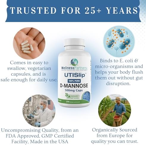 UTI Slip D-Mannose Non GMO Organic Source Veggie Capsules 90 Count (500 Mg)
