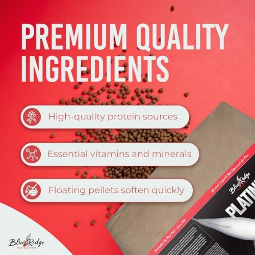 Blue Ridge Koi Platinum Pro 41% Protein Fish Food, 3/16" Pellets, 4.5 lb | Floats, softens fast; Spirulina & Canthaxanthin color support; probiotic-enriched; warm-season formula
