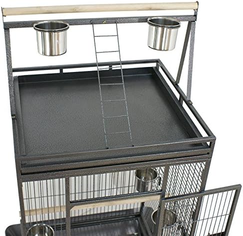 68 inch Iron Bird Cage, Play Top Parrot Cage with Rolling Stand for Parrot Cockatiels Parakeet Cage Macaw Finch Cockatoo Perch Pet House, Black