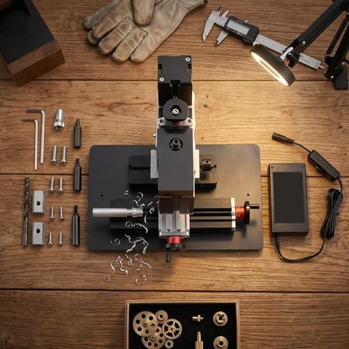 60W Mini Milling Machine, 12000RPM DIY Soft Metal Processing Woodworking Lathe, Multifunction Worktable Power Miller, 12VDC, 310x190x280mm
