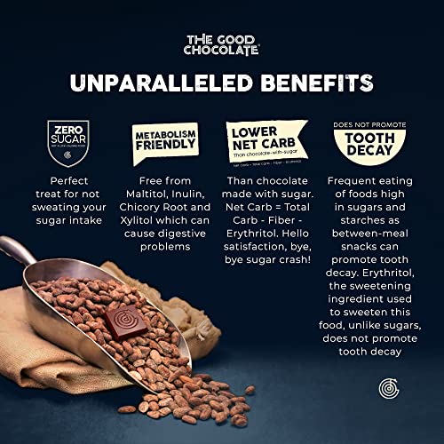 THE GOOD CHOCOLATE - Keto Chocolate Variety Pack with Zero Sugar & Lower Net Carb Snack - Keto Chocolate Bars offer Lower Calorie chocolate Candy - keto Snacks Low Carb - 6 Flavors, 12 Square Pack