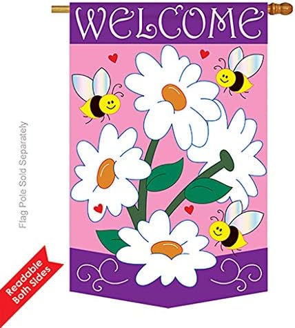 Two Group - Daisies Spring - Everyday Floral Applique Decorative Vertical House Flag 28" x 44"
