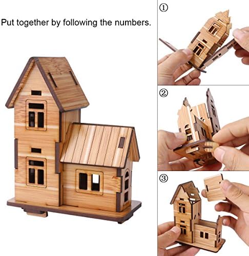 3D Wooden Puzzle, Mini DIY Model House Kit Educational Toys Jigsaw Puzzles Gift for Children and Adult