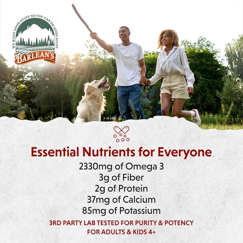 Barlean's Forti-Flax Organic Ground Flaxseed, Omega-3 Fiber, 16oz, 2-Pack | Ground whole raw flax seeds, Lignans, ALA omega-3, Fiber, Non-GMO, Vegan, For smoothies, baking, oatmeal & yogurt