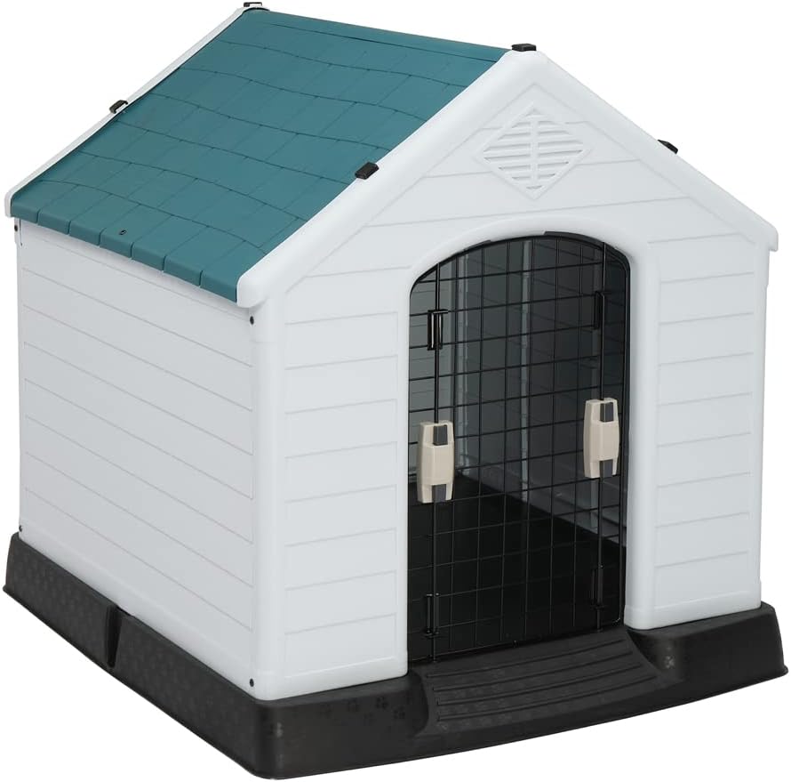Bonnlo Plastic Dog House, 33" Pet Dog Kennel with Door Water Resistant for Small Medium Sized Dogs, Indoor & Outdoor Use (32.7" H)