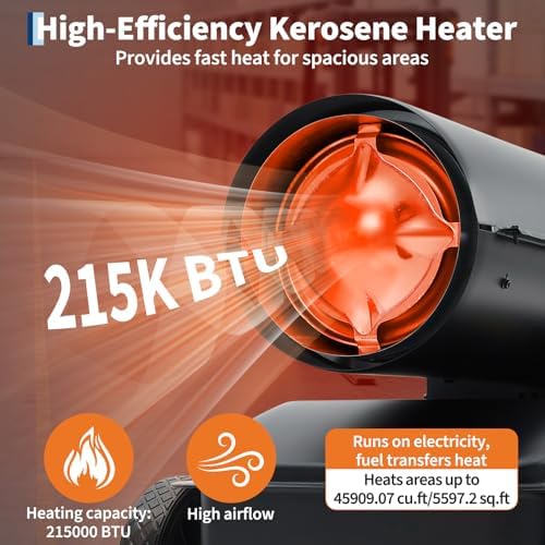 Garvee 215000 BTUs Kerosene/Diesel Forced Air Heater, Kerosene Fan Forced Heater with Thermostat Control for Warehouses, Construction, Workshops