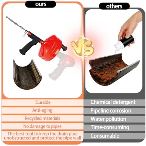 50 Ft Drain Auger,Use Manually or Drill Powered 50 Foot Drain Snake,Heavy Duty Flexible Plumbing Snake,With Gloves and Storage Bag for Kitchen Sink, Shower Drain (50FT, Orange)