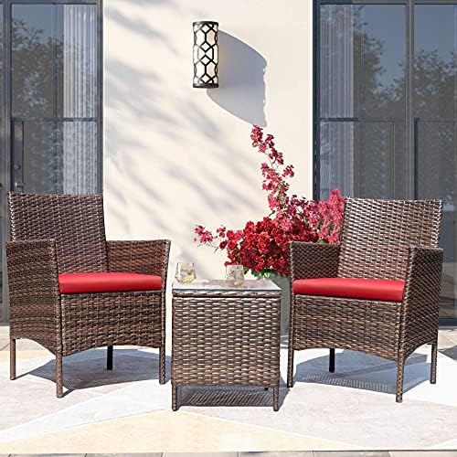 Greesum 3 Pieces Patio Furniture Sets Outdoor PE Wicker Chairs,Beige