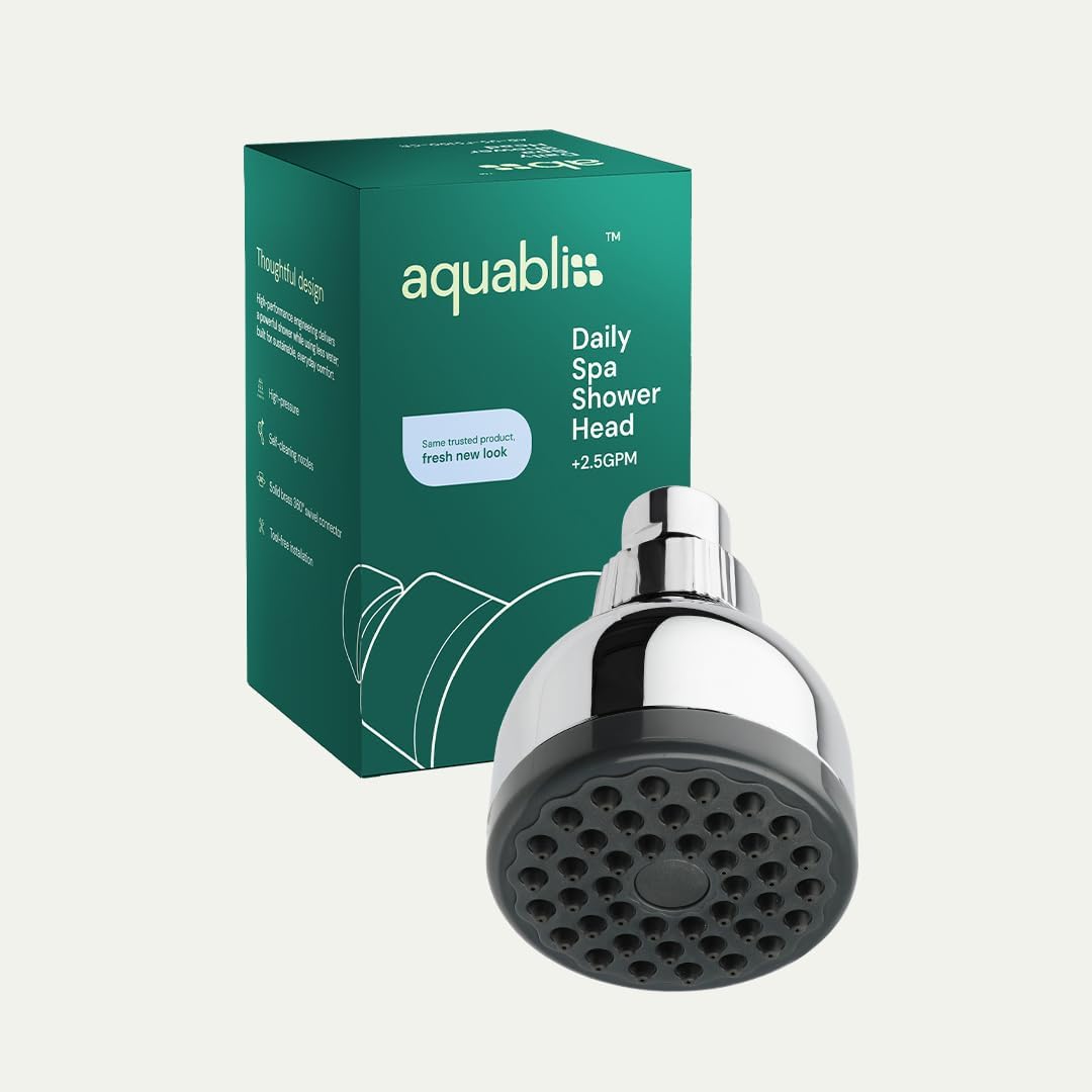 Aquabliss TurboSpa High-Pressure Shower Head - Chrome | 3-inch high-pressure shower head with 42-nozzle wide spray and flow restrictor. Twist-on