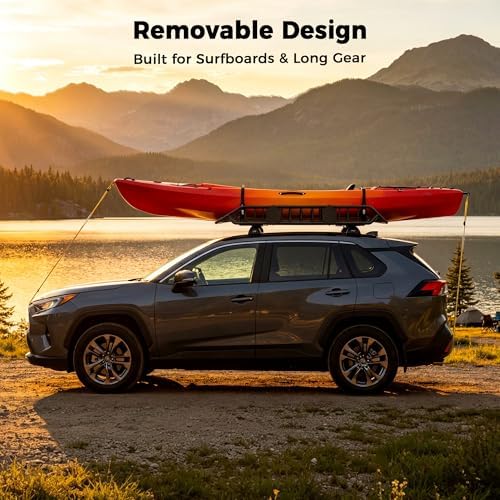 CAMMOO 54"x34" Roof Rack Basket Removable Fairing & Support Bars for Kayaks | All-In-One Kit Includes 15 Cu.Ft. Waterproof Bag, Cargo Net