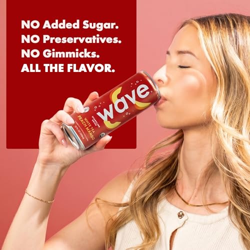 WAVE Organic Sparkling Drink, Soda Alternative, White Tea Peach Mango | No Added Sugar, Low Calorie, No Artificial Sweeteners, Coconut Water