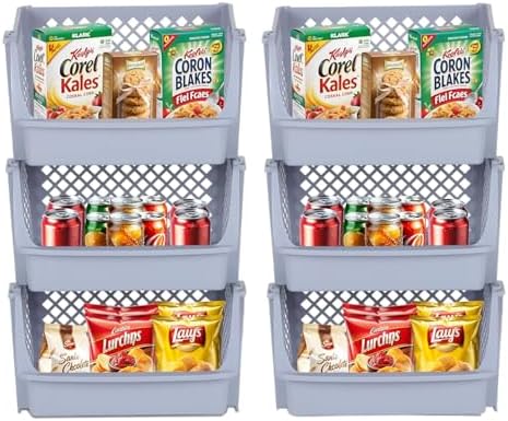 Skywin Stackable Storage Bins Open Front for Pantry Storage, 4 Pack - Black
