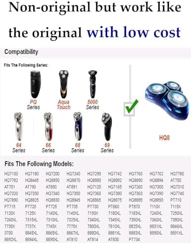 HQ8 Replacement Heads Compatible with Philips Norelco Shavers, HQ8 Heads Upgraded, 6-Pack