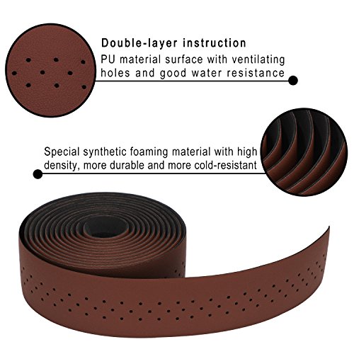 TOPCABIN® Camouflage Series Comfort Gel Road Bike Handlebar Tape Bike Bar Tape with Reflective Bar Plugs (Dark Brown(PU a Pair))