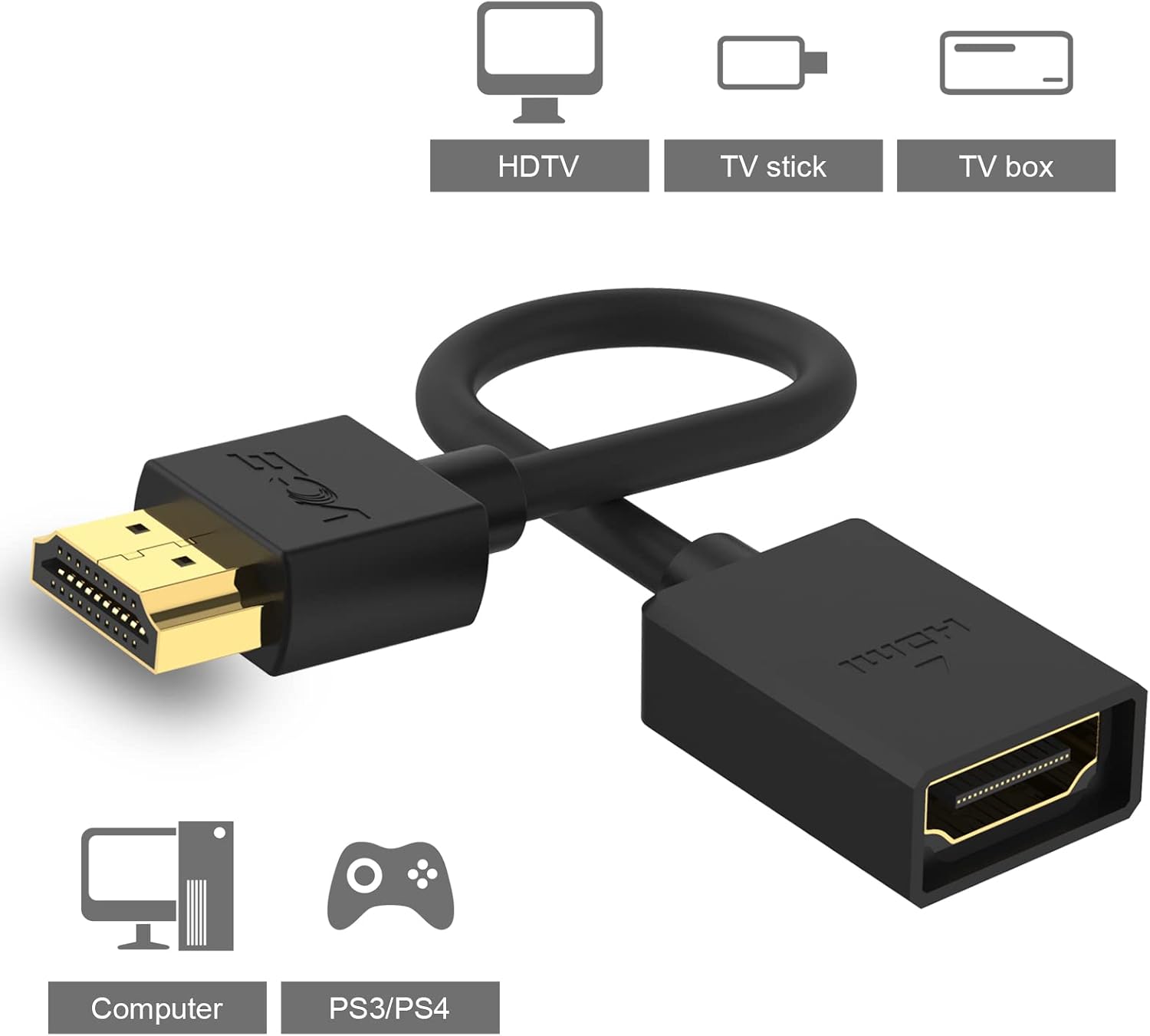 VCE 2-Pack HDMI Male to Female Swivel Adapter HDMI Extension Gold Plated Converter for Google Chrome Cast, Roku Streaming Stick | 4K@60Hz