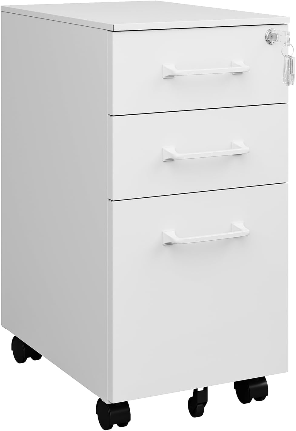 MIIIKO 3 Drawer File Cabinet with Lock, Metal Lateral Rolling Printer Stand Filing Cabinets for Home Office Storage,A4, Letter,File Folders(White)