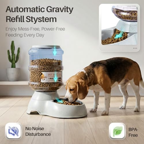 Flexzion Gravity Pet Feeder, Dog and Cat Food Dispenser, 1-Gallon Capacity | Self-Replenishing Dry Food Station with Non-Skid Feet and a Carry Handle; Holds Approximately 4-6 Lb Of Kibble