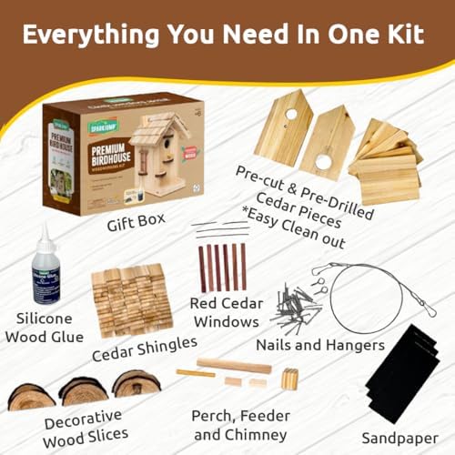 SparkJump Premium Wooden Bird House Kit - Build it Yourself Birdhouse - Birdhouse Kits for Adults to Build - Woodworking Adult Crafts & DIY Bird House