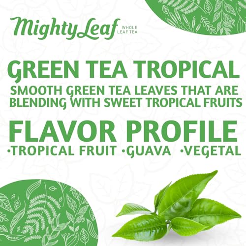 Mighty Leaf Green Tea Tropical – 100 Count Whole Leaf Green Tea Bags – Pyramid Sachets with Pineapple, Tropical Fruit & Floral Flavors – Antioxidant-Rich, Lightly Caffeinated