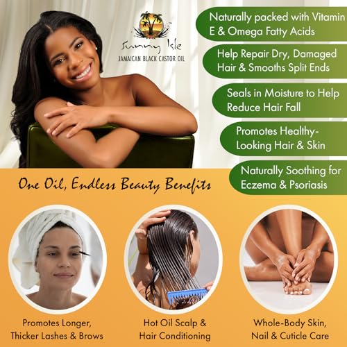 Sunny Isle Jamaican Black Castor Oil 4oz, Original, Authentic | Moisturizing JBCO for Hair Growth, Scalp Care, Edges, Eyebrows & Eyelashes, Conditioning for Dry Skin, Unscented
