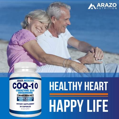 Arazo Nutrition CoQ10 Ubiquinone Coenzyme Q10-200mg Per Serving Maximum Strength Nutritional Supplement - High Absorption Capsules with No Soy