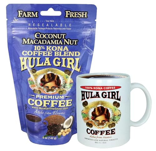 Hula Girl 10% Kona Ground Coffee, Grown in Hawaii, Hand Picked, Sun Dried, Fresh Roasted and Packed in Hawaii for 30 years, 7 Ounce