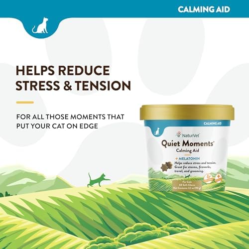 NaturVet Quiet Moments Calming Plus Melatonin Cat Supplement - 50 Count | Calming Aid for Cats - Reduce Stress, Pet Storm Anxiety, Motion Sickness - Great for Grooming, Separation and Travel