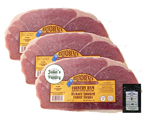 Julia's Pantry Premium Cured Country Ham Hickory Smoked Center Steaks 3 - 1# Packages with Red Eye Gravy Sample