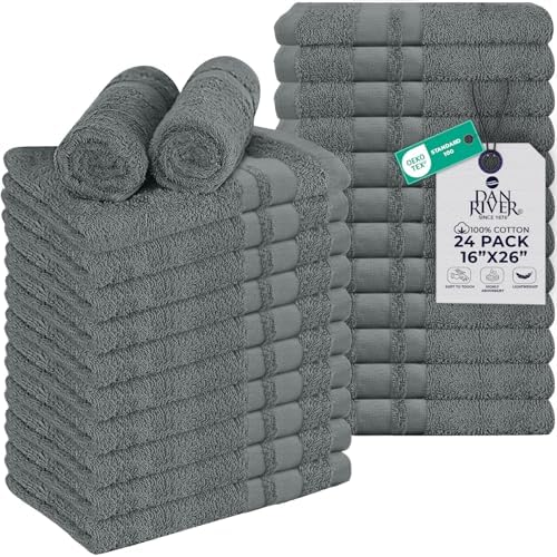DAN RIVER 100% Cotton Salon Towels Set – 16x26 inches, Pack of 24, Highly Absorbent and Quick-Dry Towels for Hand, Salon, Spa, Beauty