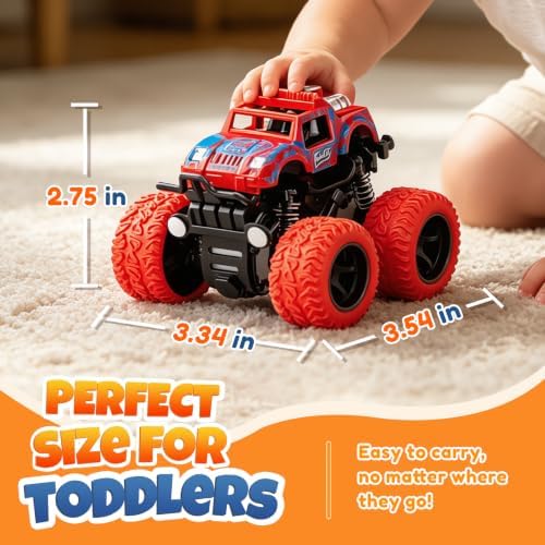 4 Pack Monster Trucks Toys for Boys 2 3 4 5 6 7 Year Old, Friction Powered Pull Back Car Toys for Toddlers Kids Ages 3-5 2-4 4-7