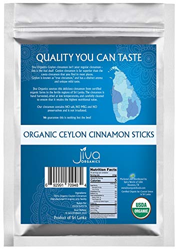 Organic Ceylon Cinnamon Sticks 7 Ounce Bag from Sri Lanka | Raw, Vegan, Non-GMO | ~45 sticks, 3 inch, Fair Trade, Gluten Free by Jiva Organics