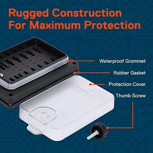 True Mods 10 Way Waterproof Fuse Box for Automotive [ATC/ATO Blade Fuses] [250 Amp] [Up to 25A per Socket] [LED Indicator] [12V - 32V DC] Auto