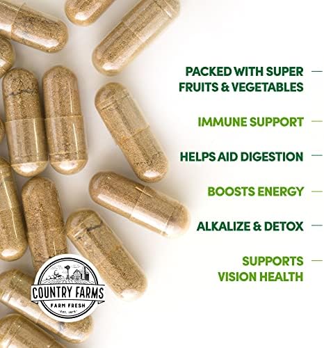 Country Farms Super Fruits and Veggies Capsules, Whole Food Supplement, Powerful Antioxidant, Supports Energy, Immune Health, Boosts Digestive Health, 30 Super Foods, 30 Servings