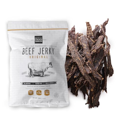People's Choice Beef Jerky - Sugar Free, 16g Protein - Original 16 oz Bag | Zero Carb, Keto Friendly, Paleo Diet, Whole Muscle Strips