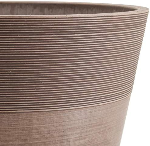 PSW Pot Collection 12-inch Plastic/Stone/Wood Composite Large Ribbed Planter – No Drainage Hole (Drillable), Indoor/Outer Garden Pot for Foliage