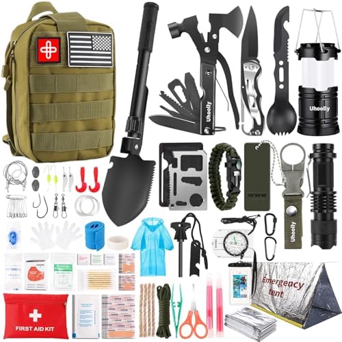 Survival Kit, Gifts for Men Women Teen Boys, 252 pcs Survival Gear and Equipment Mini First Aid Kit for Car Home, Emergency Kit with Molle System for Earthquake, Outdoor Adventure, Car Travel