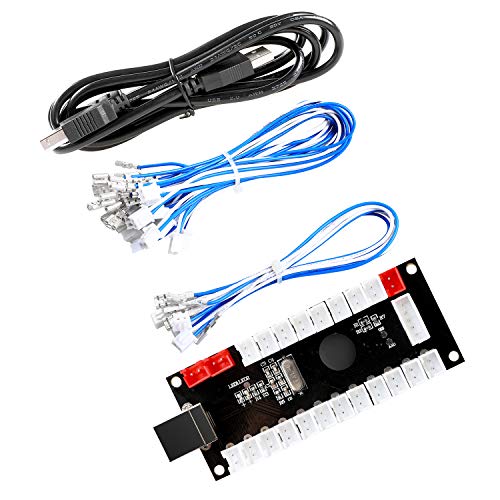 Guwarry 2-Player Zero Delay USB Encoder PC to HAPP Joysticks/HAPP Arcade Buttons for PC, MAME, Raspberry Pi, Arcade1Up - Three 5V Power Output for led Joysticks/LED Daisy Chain/LED Arcade Buttons