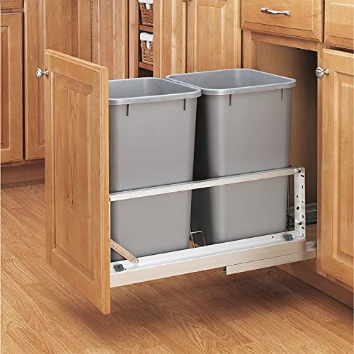 Rev-A-Shelf - 5349-18DM-217 - Double 35 Qt. Pull-Out Brushed Aluminum and Silver Waste Container