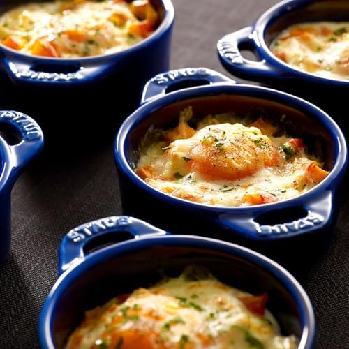 STAUB Ceramic Dutch Oven 3-piece Mini Round Cocotte, Dark Blue