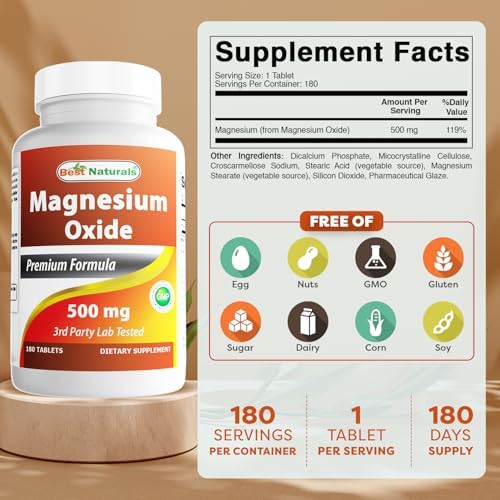 Best Naturals Magnesium oxide 500 mg 180 tablets