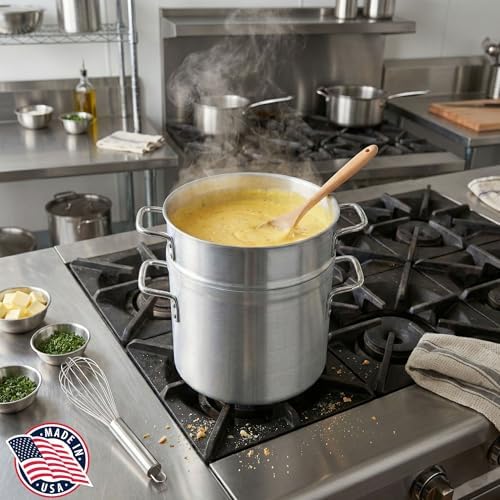 Alegacy Eagleware Double Boiler Pot, 11 Quart Commercial Aluminum Double Boiler with Lid, Heavy Gauge Polished Finish, Professional Cookware | EWDB12