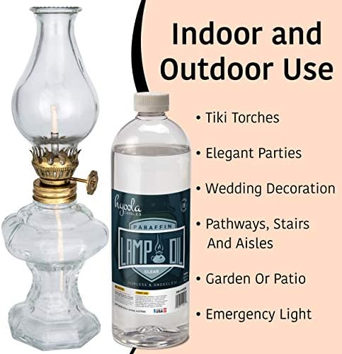 Hyoola Liquid Paraffin Lamp Oil - Clear Smokeless, Odorless, Ultra Clean Burning Fuel for Indoor and Outdoor Use - Highest Purity Available - 32oz