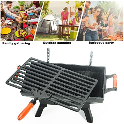 Sungmor Compact Cast Iron Charcoal Grill - Tabletop BBQ Grill with Adjustable Grate & Wooden Handles