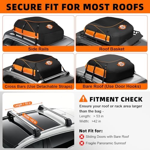 Sailnovo Aerodynamic Rooftop Cargo Carrier Bag, 20 Cubic Feet Waterproof | Fit Most Vehicles with/Without Rack, Hold Luggage for 4-6, Include Anti-Slip Mat, Storage Bag, Reinforced Straps & Lock