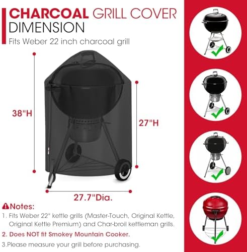 Unicook Round Smoker Cover 30 Inch, Heavy Duty Waterproof Charcoal Kettle BBQ Grill Cover, Fade Resistant Barrel Protector, Fits Weber Char-Griller Akorn Kamado and More, 30" Dia x 36" H