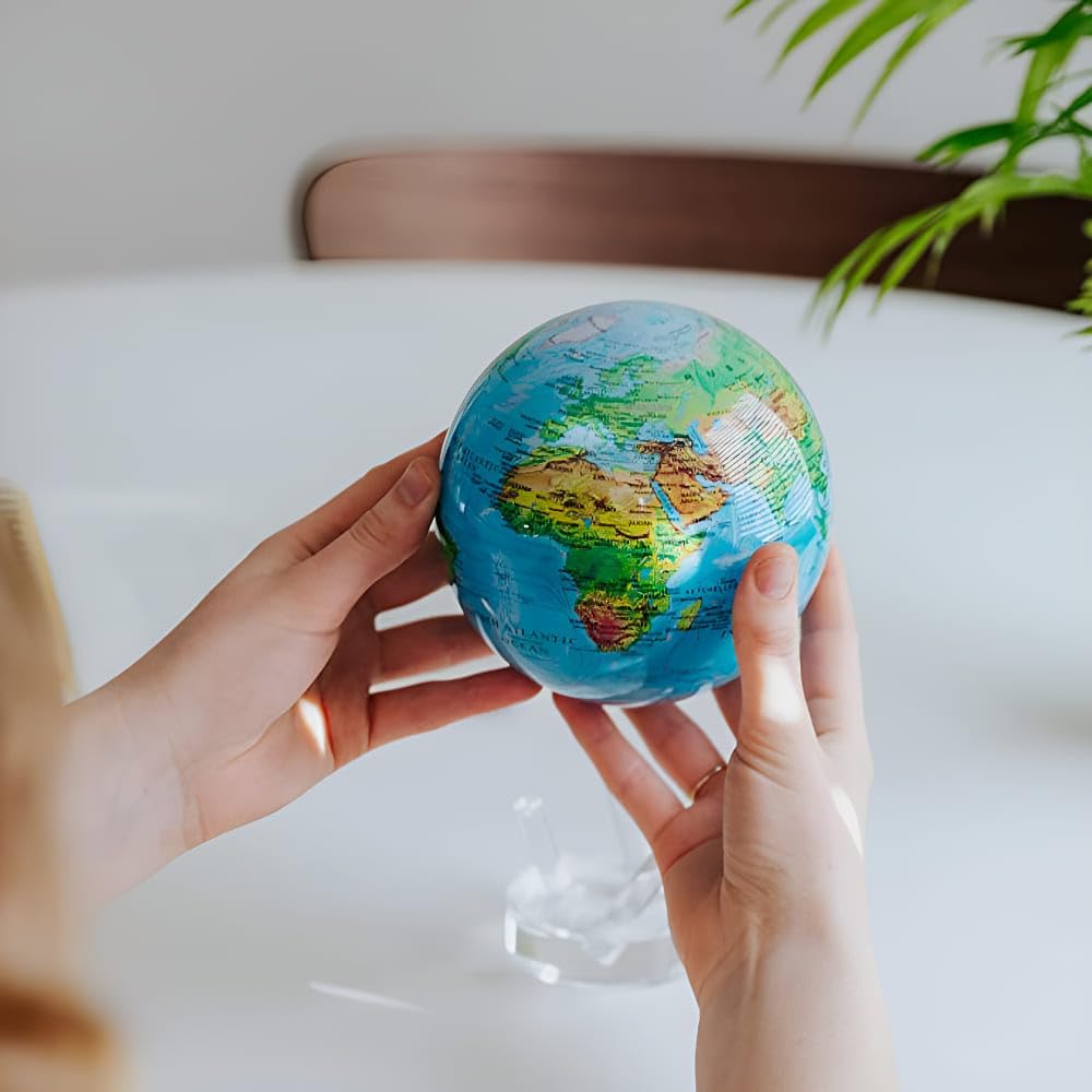 MOVA Self Rotating Globe, Ocean Blue Relief Classic (4.5") | solar powered globe, no batteries or cords, gift for geography lovers, premium kinetic display, office desk decor