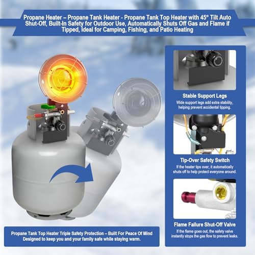 30000 BTU Propane Heater Outdoor, Propane Tank Heater Attachment Double Tank Top Radiant Gas Heater With Tip-Over Protection, 3 Heat Settings, Safety Shut-Off Valve for Patio,Camp,Fish,Garage.