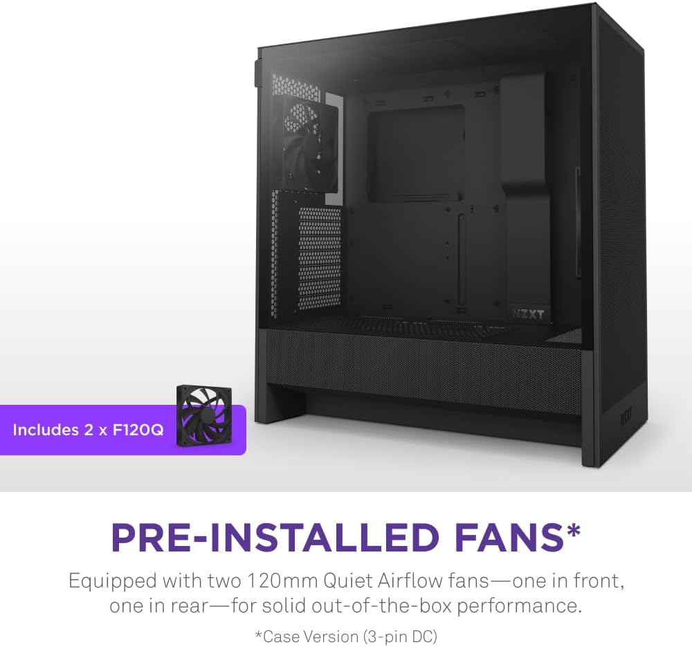 NZXT H5 Flow RGB - Compact ATX Mid-Tower PC Case - White | Compact mid-tower with included F360 RGB Core fans, 360mm radiator support, tempered glass. CAM-ready RGB out of the box.