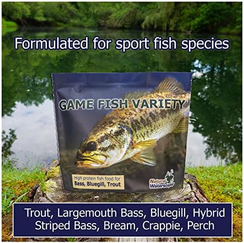 Natural Waterscapes Game Fish Food Variety | Pond and Lake Fish Food Pellets | 7 lb Resealable Bag | Feed to Bass, Bluegill, Trout | Floating Pellets