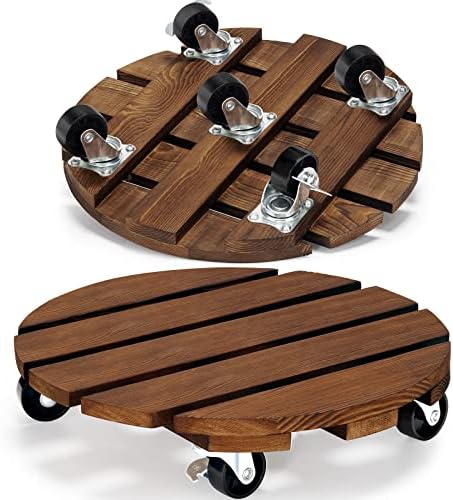 Yangbaga 2pack Plant Caddy 12’’Wood Duty Rolling Plant Stand with 2 360° Lockable Caster Wheels